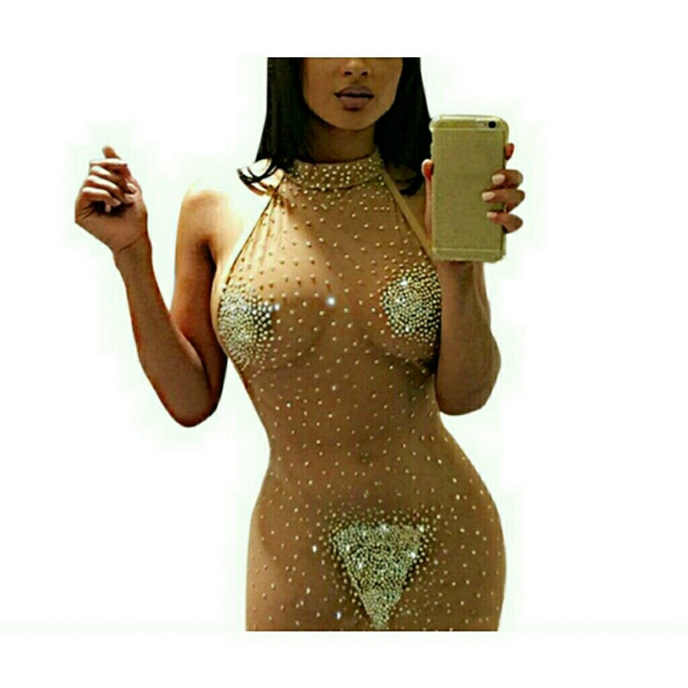 💋SHEER MESH CRYSTAL BACKLESS MINI!